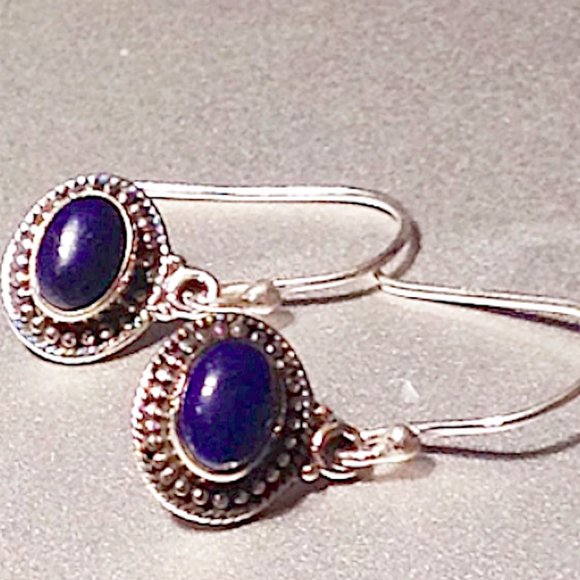 Lapis Lazuli Blue Earrings Sterling Silver 925 - Picture 2 of 4